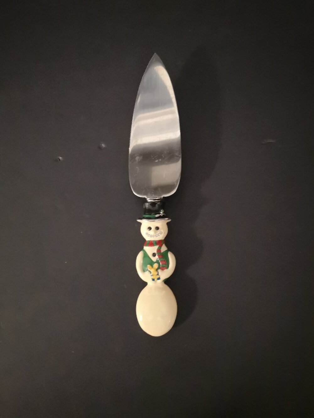 2 Saints Snowman w/ Heavy Enamel Handle Christmas Cake Knife 10.5" Long